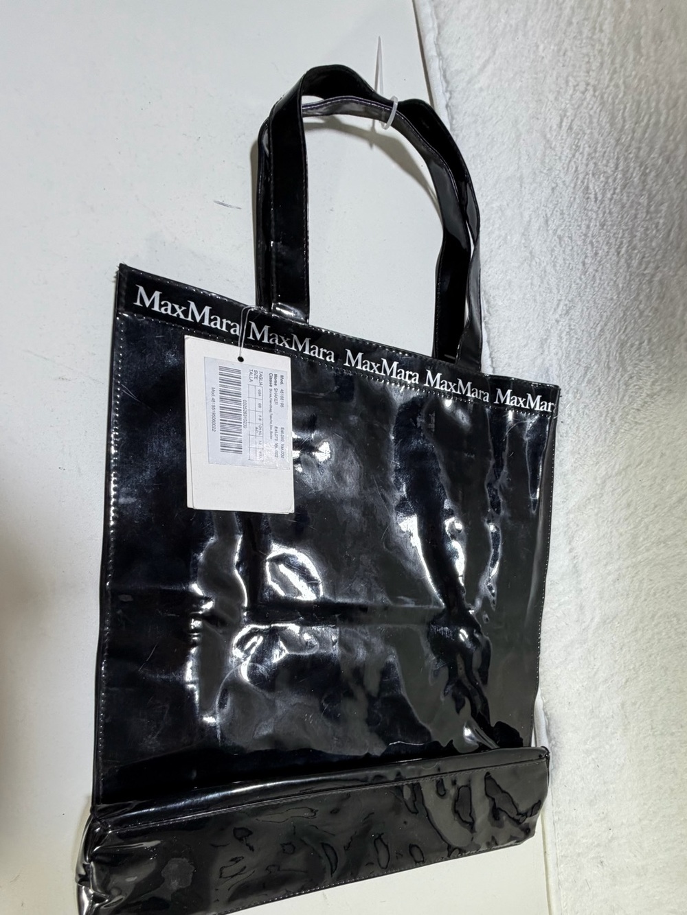 Max Mara SHAKER Glossy Black Tote Bag NWT